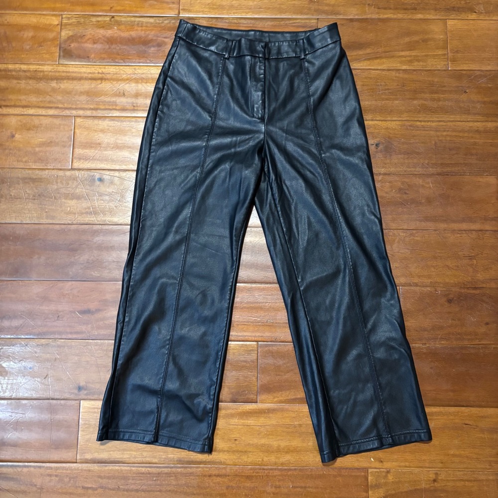 7 For All Mankind Faux Leather Straight‎ Cropped Leg Pants Mob Wife Baddie| Lg